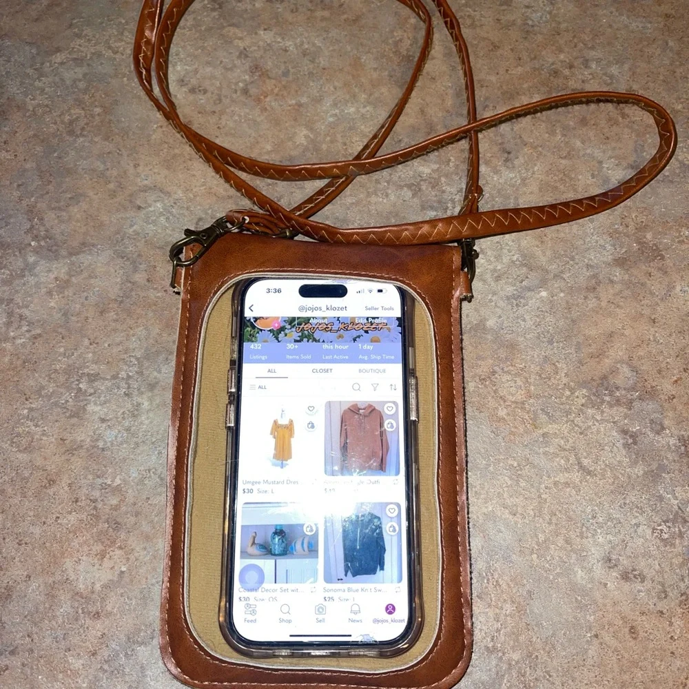 Brown Crossbody Bag with Floral Accent